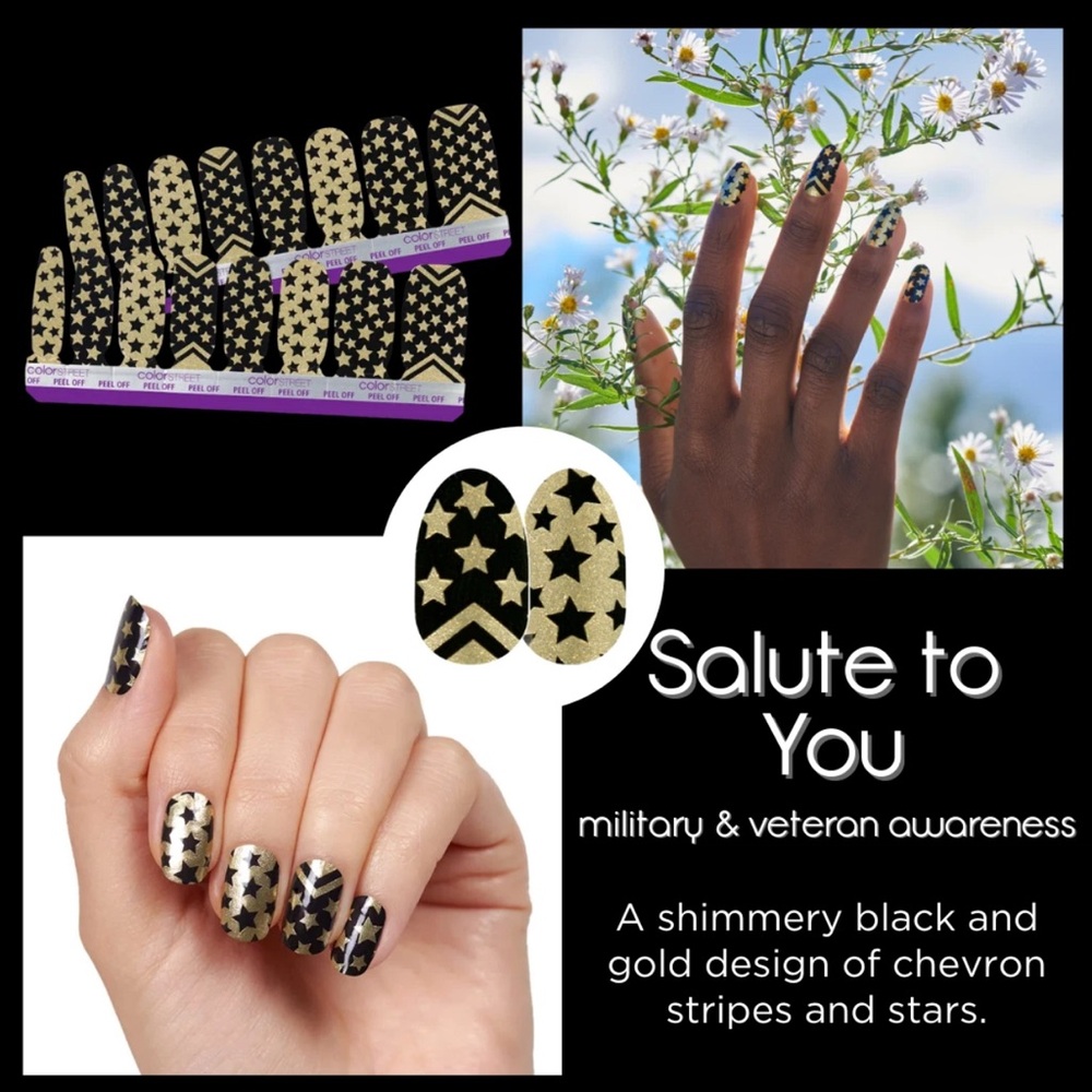 Color Street Black & Gold Star Chevron Press-On Nails